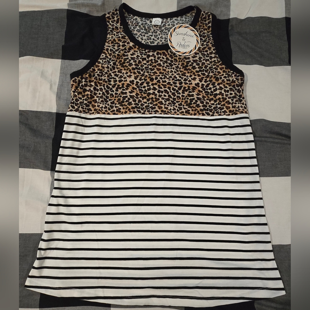 Sunshine & Rodeos Leopard and Striped Tank Top